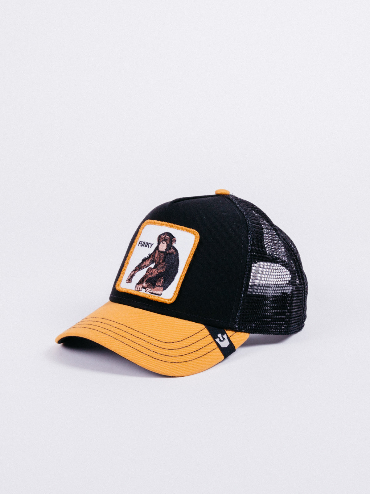 Goorin Bros Banana Shake Trucker Black/Yellow gorra visera curva rejilla camionero parche animal mono