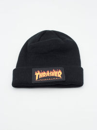 Flame Patch Beanie Black