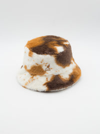 Faux Fur Bucket Brown/White Cow