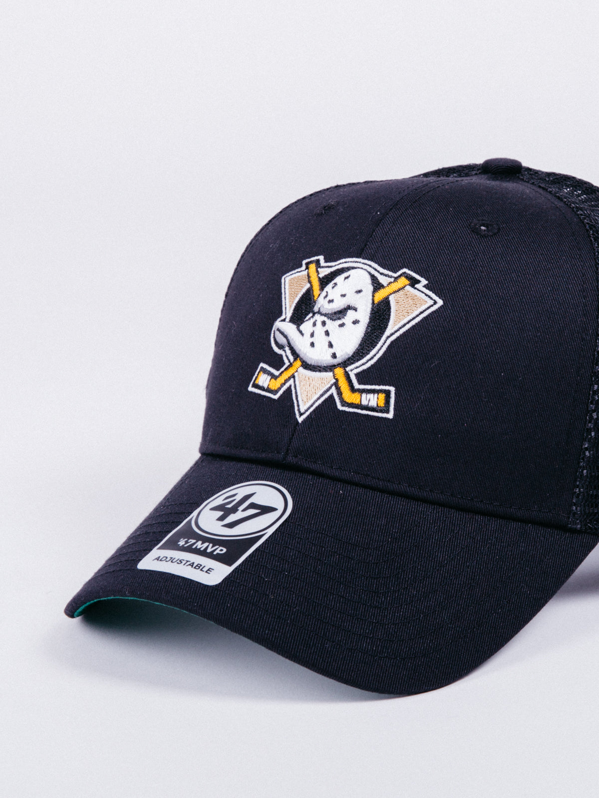 gorra 47 BRANSON MVP Anaheim Ducks Trucker Black visera curva rejilla patos 