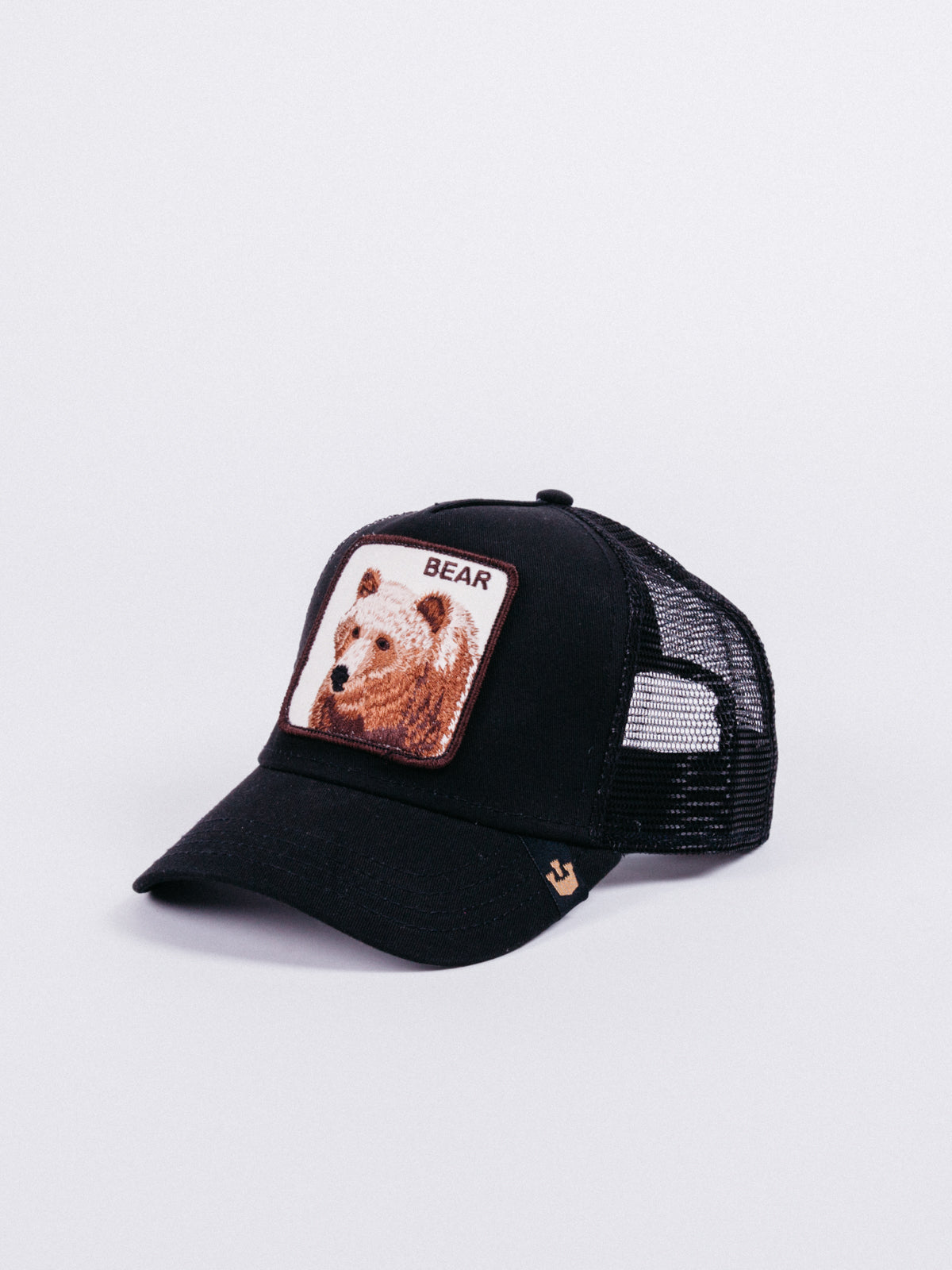 gorra Goorin Bros Big Bear Trucker Black visera curva rejilla camionero parche frontal animales oso