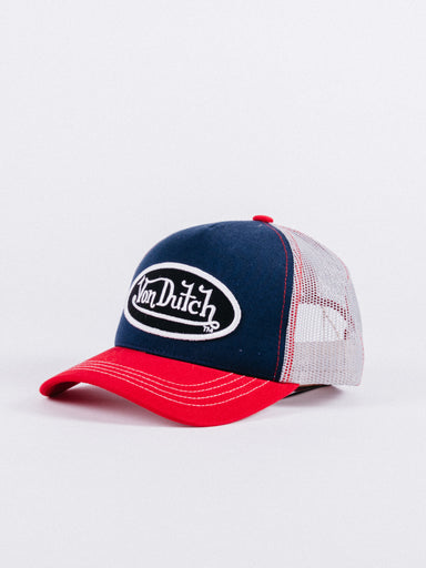 Gorra turcker tricolor azul y roja y blanca von dutch